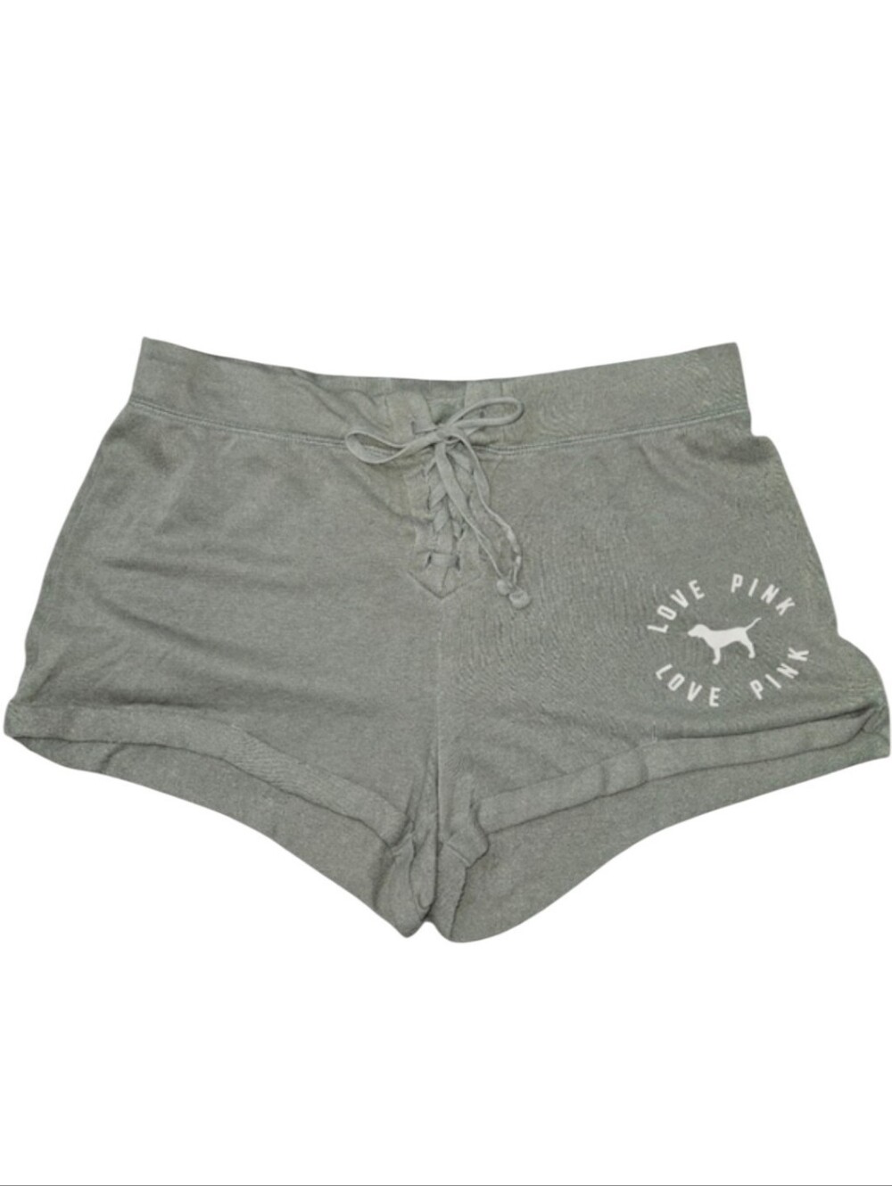 PINK Victoria's Secret Gray Lounge Shorts Womens Size Small Lace Up Front